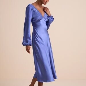 Lulus Illustrious Elegance Periwinkle Satin Long Sleeve Midi Dress Blue - Size S